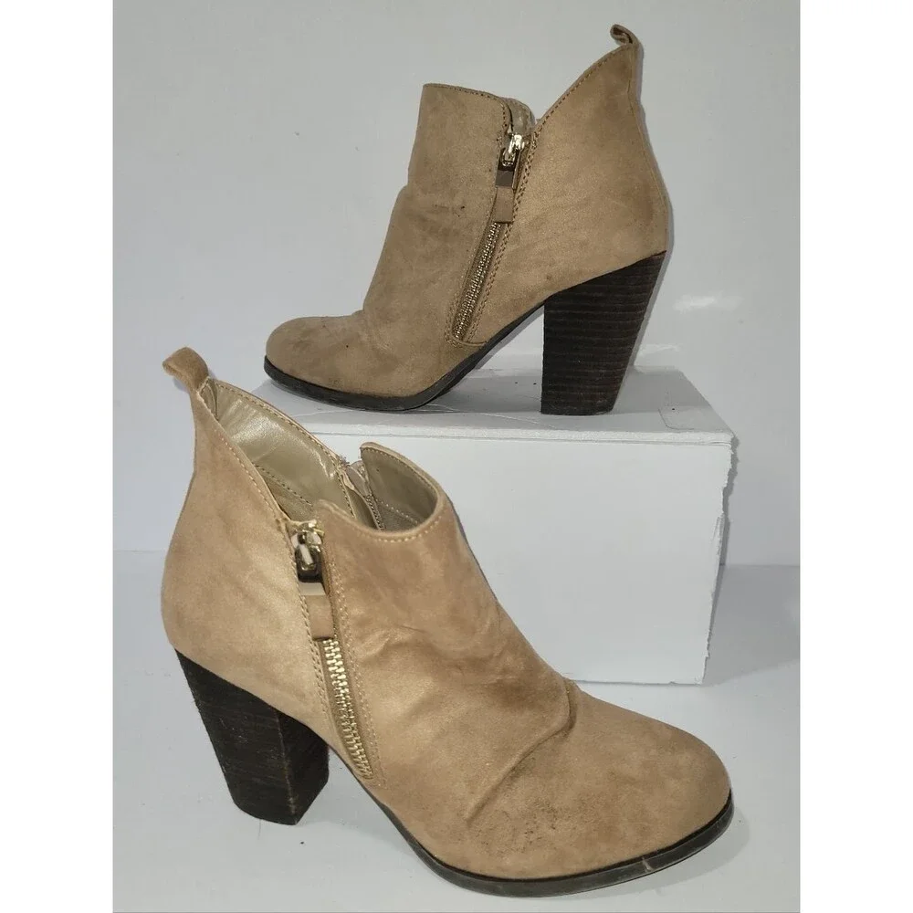 Call It Spring Size 7.5 Tan Brown Block Heel Ankle Booties